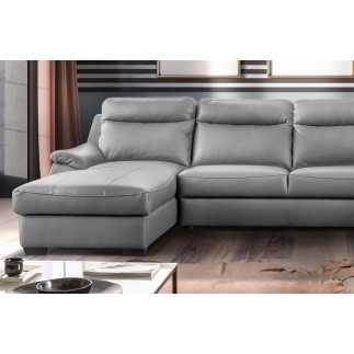 Canapé d'angle relax et convertible en cuir épais de luxe italien avec relax électrique, 8 places BOSINI, gris, angle droit