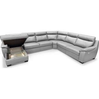 Canapé d'angle relax et convertible en cuir épais de luxe italien avec relax électrique, 8 places BOSINI, gris, angle droit
