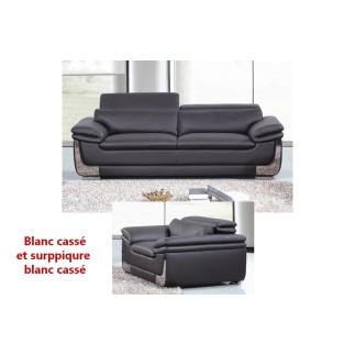 Solde de paiement de la commande: Ensemble canapé 3 places et fauteuil en cuir italien buffle italina, Couleur du canapé : Blanc