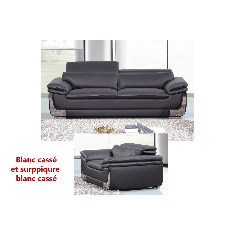 Solde de paiement de la commande: Ensemble canapé 3 places et fauteuil en cuir italien buffle italina, Couleur du canapé : Blanc