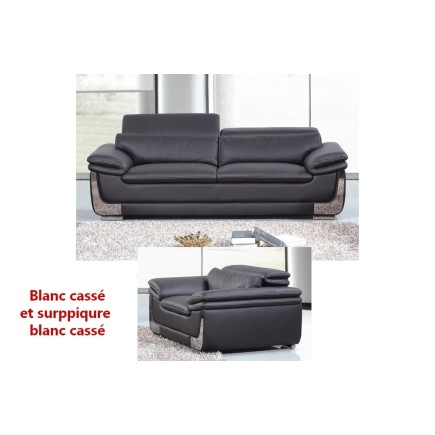 Solde de paiement de la commande: Ensemble canapé 3 places et fauteuil en cuir italien buffle italina, Couleur du canapé : Blanc