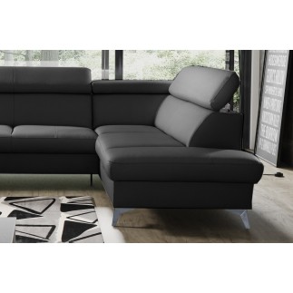 Canapé d'angle convertible en cuir italien de luxe 5 places WARREN II, avec coffre, noir, angle droit