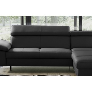 Canapé d'angle convertible en cuir italien de luxe 5 places WARREN II, avec coffre, noir, angle droit
