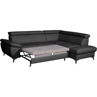 Canapé d'angle convertible en cuir italien de luxe 5 places WARREN II, avec coffre, noir, angle droit