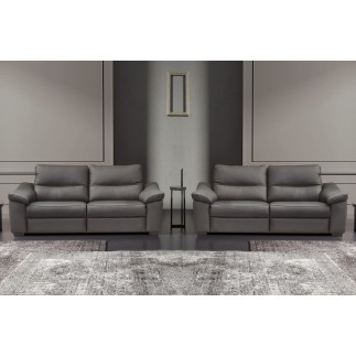 Ensemble de 2 canapés 3 places en 100% tout cuir épais italien vachette HAMBOURG, couleur anthracite