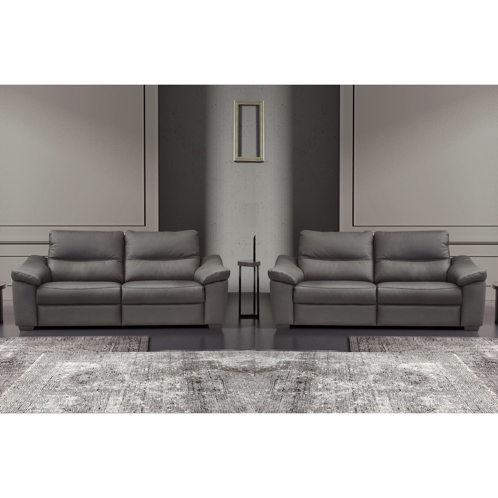Ensemble de 2 canapés 3 places en 100% tout cuir épais italien vachette HAMBOURG, couleur anthracite