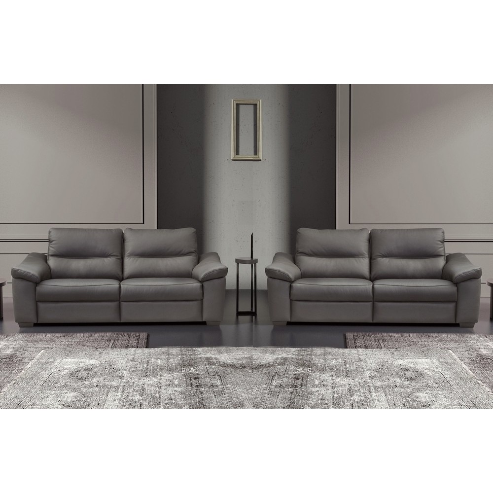 Ensemble de 2 canapés 3 places en 100% tout cuir épais italien vachette HAMBOURG, couleur anthracite
