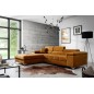 - Canapé d'angle convertible en tissu velours luxe 5 places, RICHARD, couleur moutarde, angle gauche