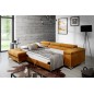 - Canapé d'angle convertible en tissu velours luxe 5 places, RICHARD, couleur moutarde, angle gauche