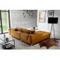 - Canapé d'angle convertible en tissu velours luxe 5 places, RICHARD, couleur moutarde, angle gauche