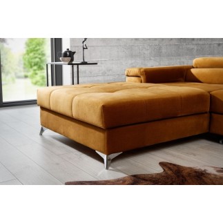 - Canapé d'angle convertible en tissu velours luxe 5 places, RICHARD, couleur moutarde, angle gauche