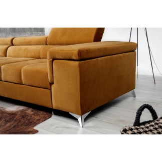 - Canapé d'angle convertible en tissu velours luxe 5 places, RICHARD, couleur moutarde, angle gauche