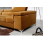 - Canapé d'angle convertible en tissu velours luxe 5 places, RICHARD, couleur moutarde, angle gauche