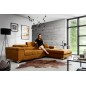 Canapé d'angle convertible en tissu velours luxe 5 places, RICHARD, couleur moutarde, angle droit