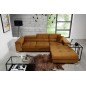 Canapé d'angle convertible en tissu velours luxe 5 places, RICHARD, couleur moutarde, angle droit