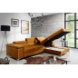 Canapé d'angle convertible en tissu velours luxe 5 places, RICHARD, couleur moutarde, angle droit