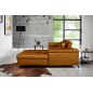 Canapé d'angle convertible en tissu velours luxe 5 places, RICHARD, couleur moutarde, angle droit