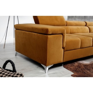 Canapé d'angle convertible en tissu velours luxe 5 places, RICHARD, couleur moutarde, angle droit