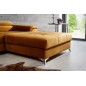 Canapé d'angle convertible en tissu velours luxe 5 places, RICHARD, couleur moutarde, angle droit