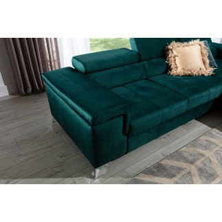 Canapé d'angle convertible en tissu velours luxe 5 places, RICHARD, vert, angle droit