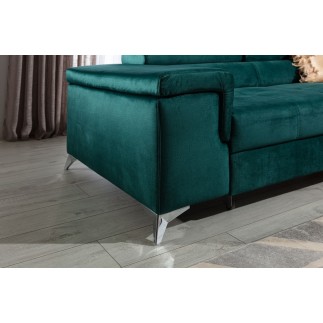 Canapé d'angle convertible en tissu velours luxe 5 places, RICHARD, vert, angle droit