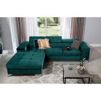 Canapé d'angle convertible en tissu velours luxe 5 places, RICHARD, couleur vert, angle gauche