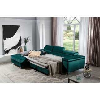 Canapé d'angle convertible en tissu velours luxe 5 places, RICHARD, couleur vert, angle gauche