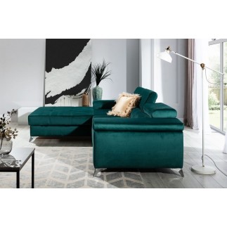 Canapé d'angle convertible en tissu velours luxe 5 places, RICHARD, couleur vert, angle gauche
