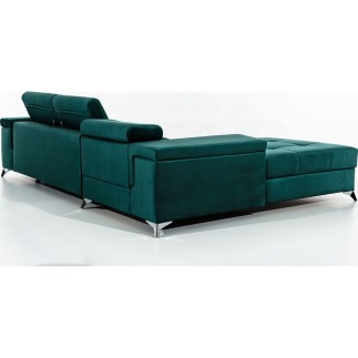 Canapé d'angle convertible en tissu velours luxe 5 places, RICHARD, couleur vert, angle gauche