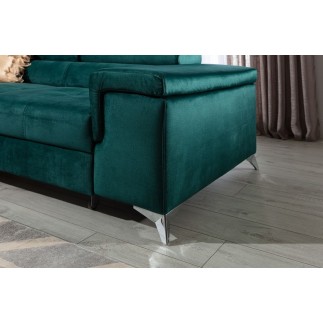 Canapé d'angle convertible en tissu velours luxe 5 places, RICHARD, couleur vert, angle gauche