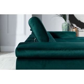 Canapé d'angle convertible en tissu velours luxe 5 places, RICHARD, couleur vert, angle gauche