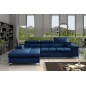 Canapé d'angle convertible en tissu velours luxe 5 places, RICHARD, bleu, angle gauche
