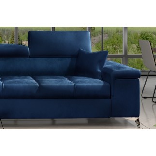 Canapé d'angle convertible en tissu velours luxe 5 places, RICHARD, bleu, angle gauche