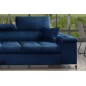 Canapé d'angle convertible en tissu velours luxe 5 places, RICHARD, bleu, angle gauche