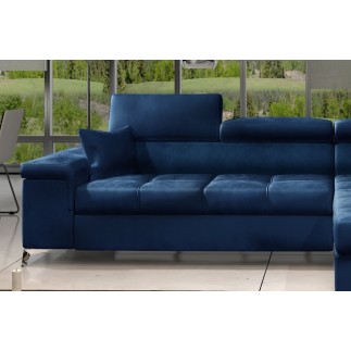 Canapé d'angle convertible en tissu velours luxe 5 places, RICHARD, bleu, angle droit