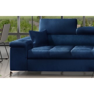 Canapé d'angle convertible en tissu velours luxe 5 places, RICHARD, bleu, angle droit