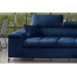 Canapé d'angle convertible en tissu velours luxe 5 places, RICHARD, bleu, angle droit
