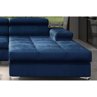 Canapé d'angle convertible en tissu velours luxe 5 places, RICHARD, bleu, angle droit