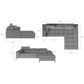 Canapé d'angle convertible en tissu velours luxe 5 places, RICHARD, bleu, angle droit