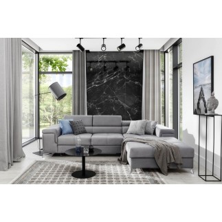 Canapé d'angle convertible en tissu velours luxe 5 places, RICHARD, gris, angle droit