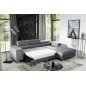 Canapé d'angle convertible en tissu velours luxe 5 places, RICHARD, gris, angle droit
