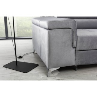 Canapé d'angle convertible en tissu velours luxe 5 places, RICHARD, gris, angle droit