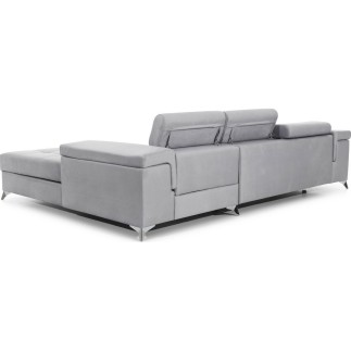 Canapé d'angle convertible en tissu velours luxe 5 places, RICHARD, gris, angle droit