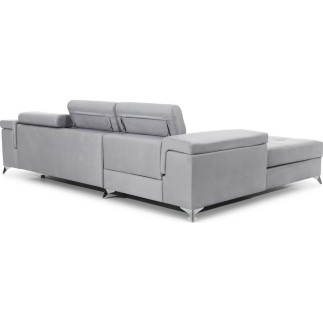Canapé d'angle convertible en tissu velours luxe 5 places, RICHARD, gris, angle gauche