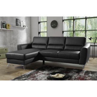 2eme PAIEMENT DE LA COMMANDE: canapé d'angle convertible en cuir italien de luxe 5 places santorin, avec coffre, noir, angle gau