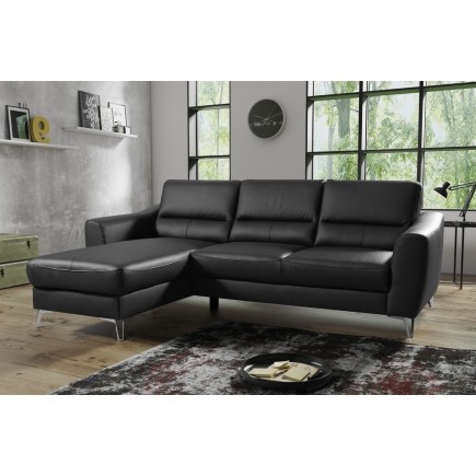 2eme PAIEMENT DE LA COMMANDE: canapé d'angle convertible en cuir italien de luxe 5 places santorin, avec coffre, noir, angle gau