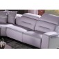 Canapé d'angle relax électrique en cuir buffle italien de luxe COMBIRELAX, blanc cassé et gris clair, angle droit, 7/8 places