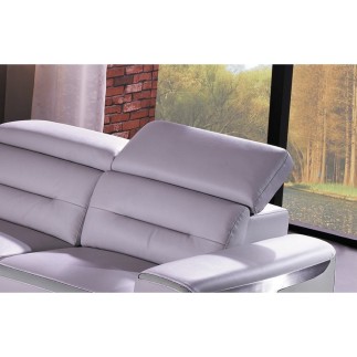 Canapé d'angle relax électrique en cuir buffle italien de luxe COMBIRELAX, blanc cassé et gris clair, angle droit