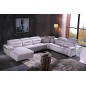 Canapé d'angle relax électrique en cuir buffle italien de luxe COMBIRELAX, blanc cassé et gris clair, angle droit + table basse,