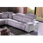 Canapé d'angle relax électrique en cuir buffle italien de luxe COMBIRELAX, blanc cassé et gris clair, angle droit + table basse,